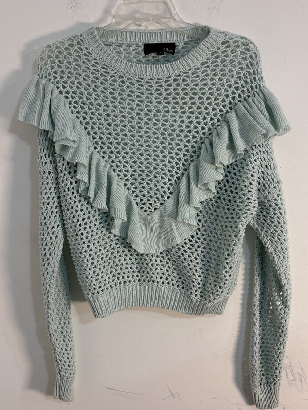 FATE by LFD Mint Green Knit Long Sleeve Ruffle Sweater Small
